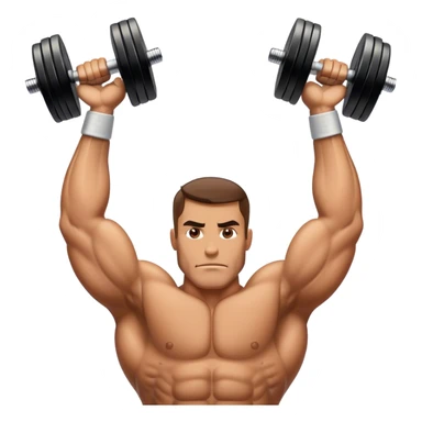 Man behind a big strong man overhead pressing dumbbells sticker