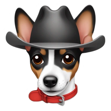 rat terrier wearing a cowboy hat and red collar smiling no brown (black and white) sticker