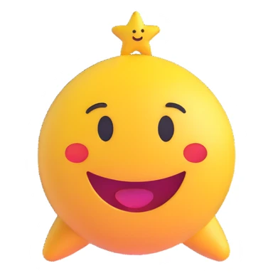 3D smiley emoji, round shape, lucky star, lucky face sticker