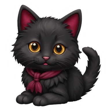 black kitten with a burgundy knot sticker