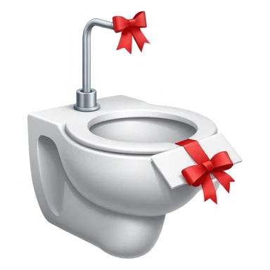 toilettes, avec un noeud rouge de papier cadeau sur la cuvette sticker