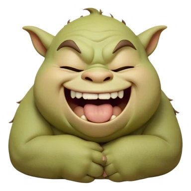 Cinematic Cute Yawning Ogre Portrait Emoji, with a surprisingly cuddly, rotund figure in soft earthy greens and browns, head tilted back in a big, gentle yawn exposing a set of comically oversized teeth, simplified yet irresistibly adorable, highly detailed with a soft glowing outline that captures the sleepy charm of a friendly ogre after a long day of gentle mischief! sticker