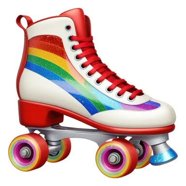 red vintage glitter roller skate with a white leather boot, rainbow stripes glitter sticker