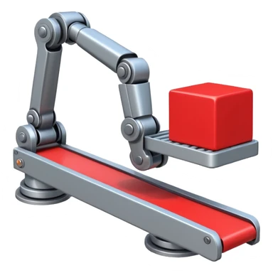 robot arm which is picking block on conveyor belt sticker