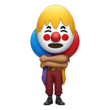 emoji sad underneath but holding up a clown emoji sticker