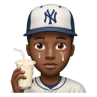 Large African American guy with New York Yankees hat face dripping in milk sticker