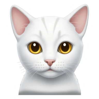 A white cat with a Blake spot on her head sticker