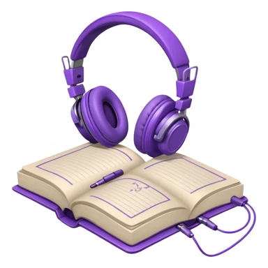 purple open journal with purple headphones on top sticker