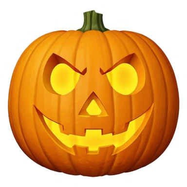 single Halloween pumpkin, carved jack-o'-lantern face, glowing inside, isolated on white background, high detail, soft natural lighting, no text, no watermark --ar 1:1 --v 6
 sticker