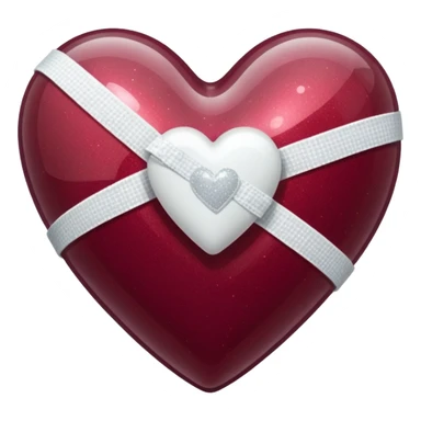 Burgundy sparkly heart, glassy finish, with one white bandage wrapped around it, high resolution sticker