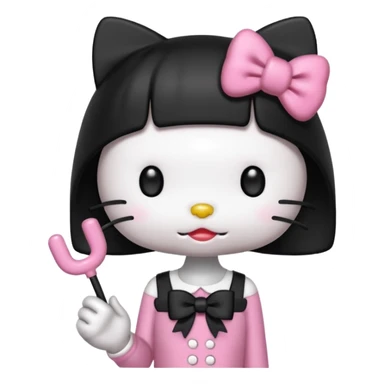 hello kitty with a blunt in a hand with long black nails and a black bow sticker