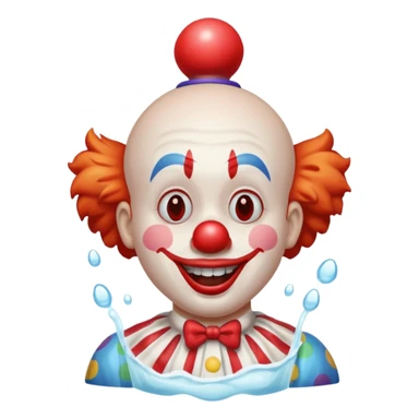Clown dropping down to pick up soap looking from behind sticker