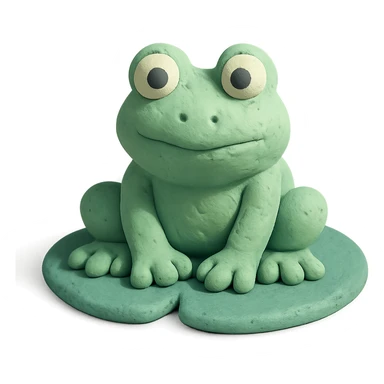 frog sitting on a lily pad in claymation style with visible fingerprints and pastel palette sticker