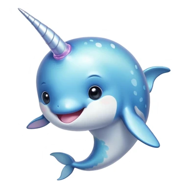 Cinematic Cute Cute Narwhal Portrait Emoji, Head tilted playfully and inquisitively, featuring a charming, sleek body with softly iridescent skin, a prominently spiraled tusk and large, twinkling eyes full of gentle wonder, Simplified yet irresistibly adorable features, highly detailed, glowing with a warm, inviting ocean glow, high shine, affectionate and lively, stylized with a touch of magical sea whimsy, soft glowing outline, capturing the essence of a mischievous yet endearing cute narwhal that seems as if it could frolic out of the screen into your heart! sticker