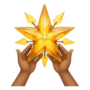 A radiant yellow dream star emerges, carefully being built by hands connecting delicate strands of golden thread and translucent panels of glowing amber glass incomplete sticker