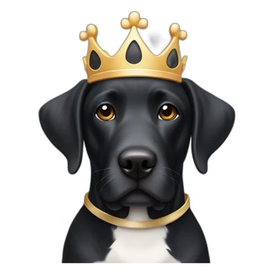 Black Labrador dog with white strip on his neck wearing crown sticker