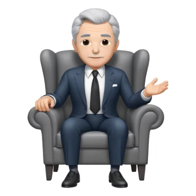 elderly businessman sitting in an armchair, wearing a formal suit and tie, gray hair, confident wise expression, corporate boss vibe, 3D cartoon style, mobile game icon style, clean background, no text, no watermark
 sticker