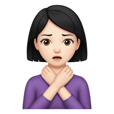 criss cross hands around throat choking self emoji female black hair brown eyes  sticker