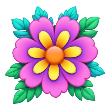 3D, psychedelic colored hippie style right side corner flower border sticker