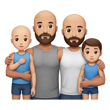 Muscular Bald man with a beard with his young fit brunette wife and their 3 sons sticker