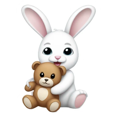 White bunny holding teddy bear sticker