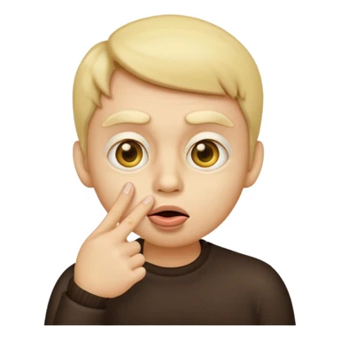 yellow-faced emoji with large eyes making a shushing gesture finger on lips classic emoji style sticker
