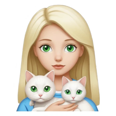 Blonde girl with green eyes holding a white cat with blue and green eyes sticker