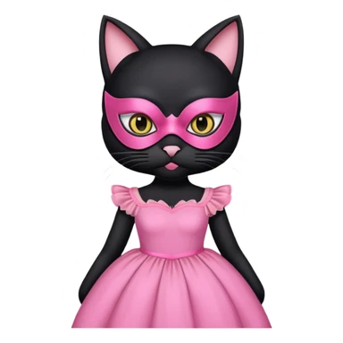 a black cat with pink mask and dress, half upon
 sticker