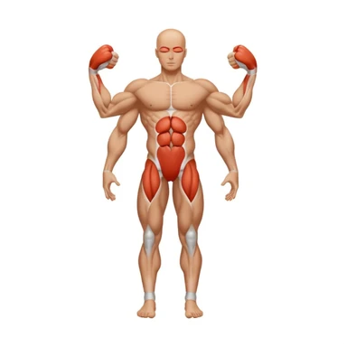 minimalistic human body silhouette with muscle groups outlined in color, flat Apple iOS icon style sticker