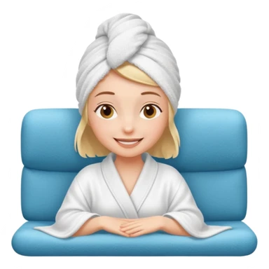 spa A contented and relaxed girl with a towel on her head in a white robe lies on a couch. The icon displays the couch and the girl in full three-quarter view. sticker