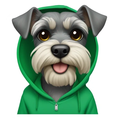 Mini schnauzer with a Kelly green hoodie over its head sticker