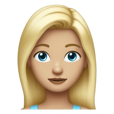 girl with blond hair and blue eyes wearing a baby blue top and gold jewlery sticker
