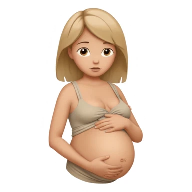 pregnant woman with neatly tied hair looking tired touching her big belly softly and breath slowly sticker