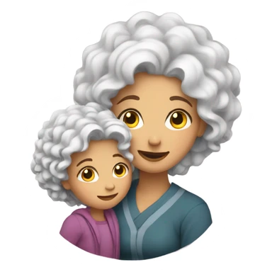 mum wit. White hair and daughter with curly hair hugging sticker
