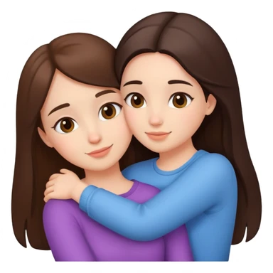 Two cute girl besties, one brunette, beautiful, hugging. Simple sticker