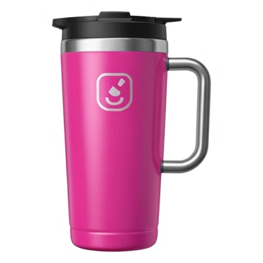 Bright pink 40oz Stanley tumbler with handle sticker