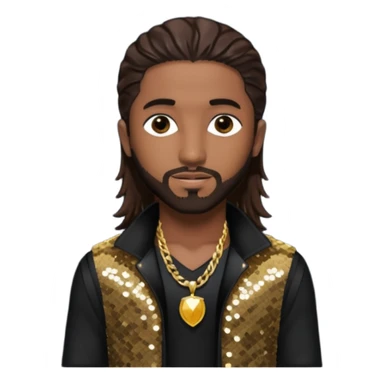 Omarion with long dark brown hair, dark brown sequin outfit sticker