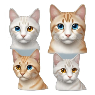 three cats, 1 lynx point with blue eyes, 2 orange and white with yellow eyes, 3 all orange with orange eyes sticker