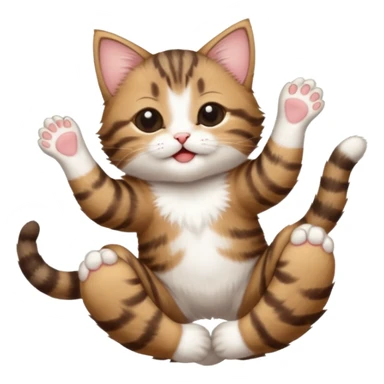 dark brown tabby and white kitten in funny positions upside down with eyes closed sticker