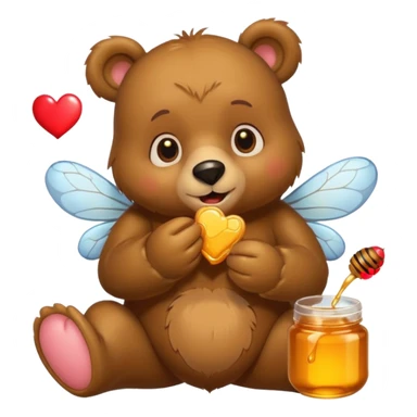 a cute bear with honey and bee and hearts sticker