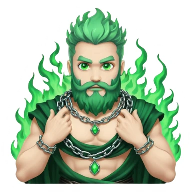 hades greek god with green flames and beard with chains on his arms and neck. Dynamic pose sticker