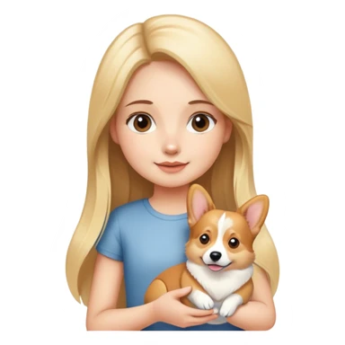 girl with long striaght light blond hair hold a corgi sticker