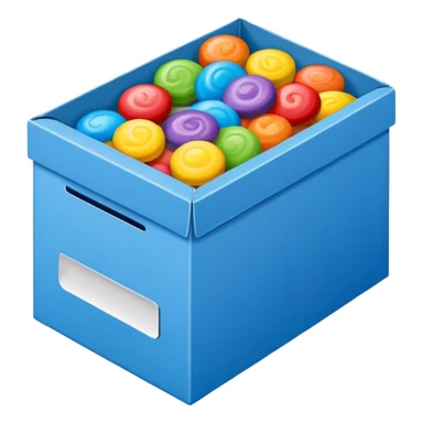 blue rectangular cardboard box with candies sticker
