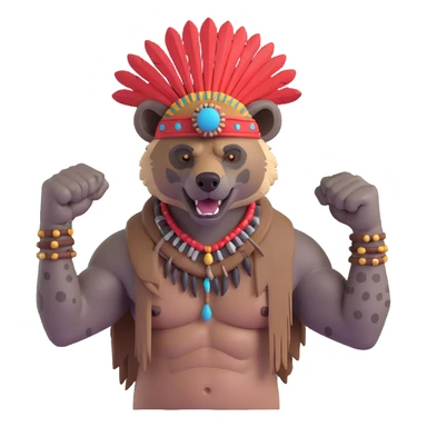 A native strong buff hyena with war bonnet flexing posing  sticker
