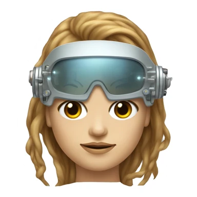 female cyborg head, fair skin, Brown long hair with blonde steaks, space age goggles and circuits sticker