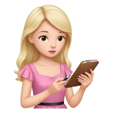 girl taking notes in pink thones and smell a fragance sticker