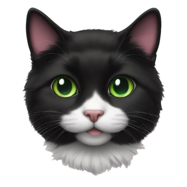 fluffy black tuxedo cat with green eyes and pink nose sticker