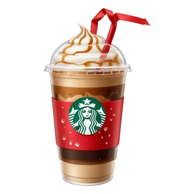 Starbucks iced espresso with milk and the cup has red ribbons printed on it sticker