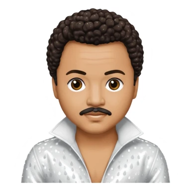 Howard Hewett with dark brown jeri curl hair, white sequin outfit sticker