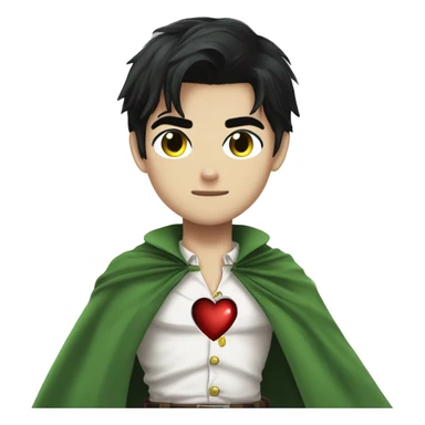 captain levi attack on titans emo black hair holding a cute heart wearing a white button down shirt and a green cape sticker